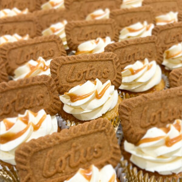 A tray filled with our Lotus Biscoff Cupcakes
